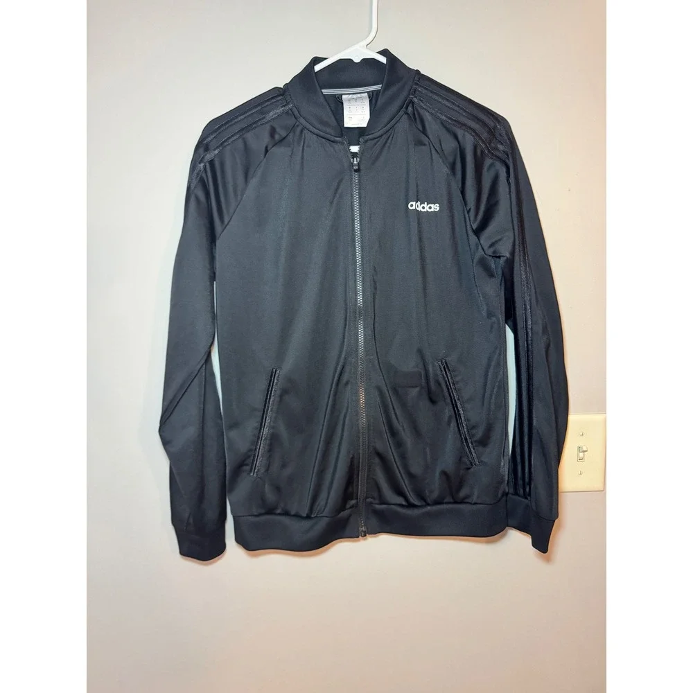 Adidas Mens Track Jacket Black Tonal 3-Stripe Full Zip Bomber Style Size Medium